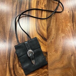 Black Leather Crossbody Wallet/Purse with Buckle
